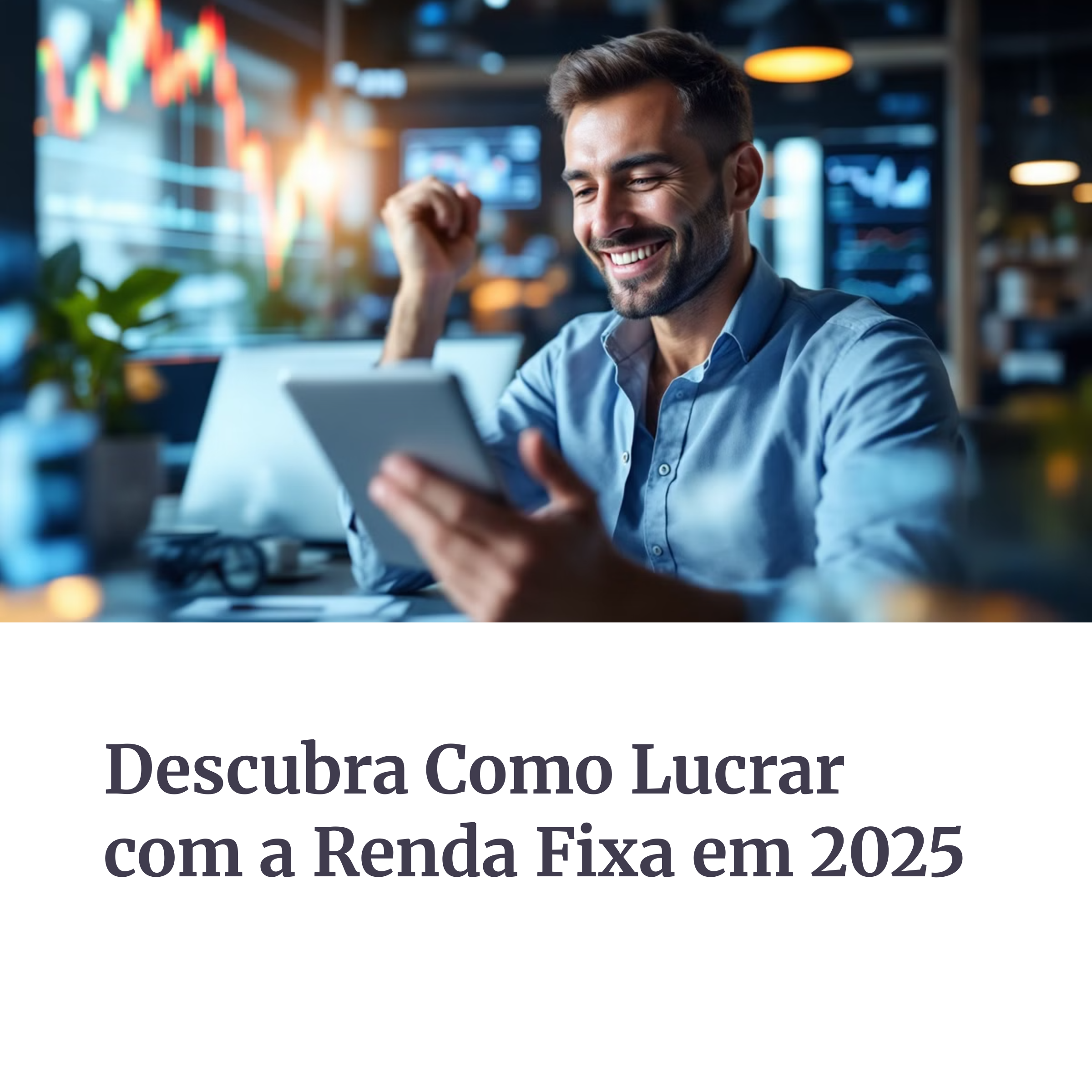 Homem sorrindo analisando investimentos em tablet