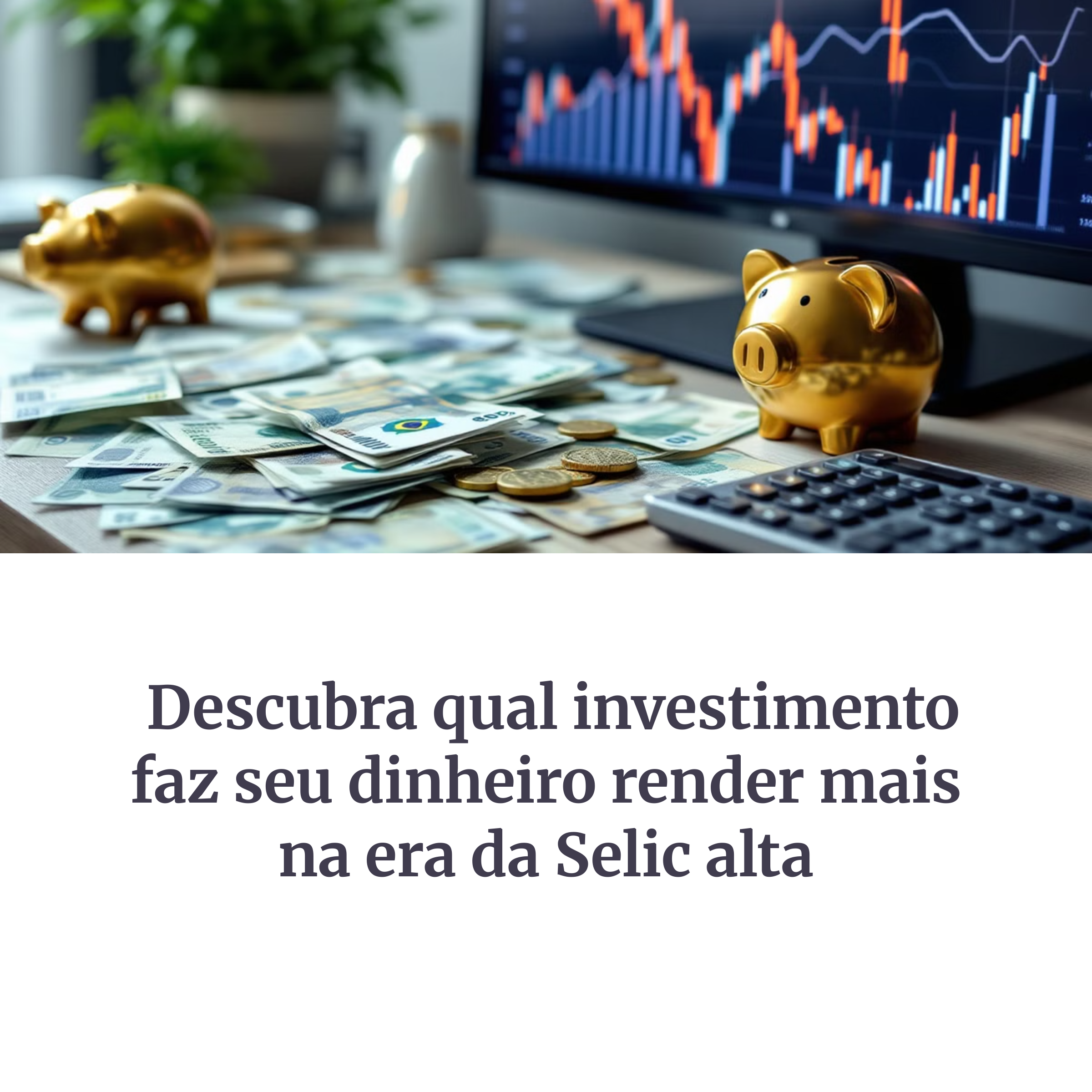 Investimento em cenário de Selic alta com gráficos e dinheiro