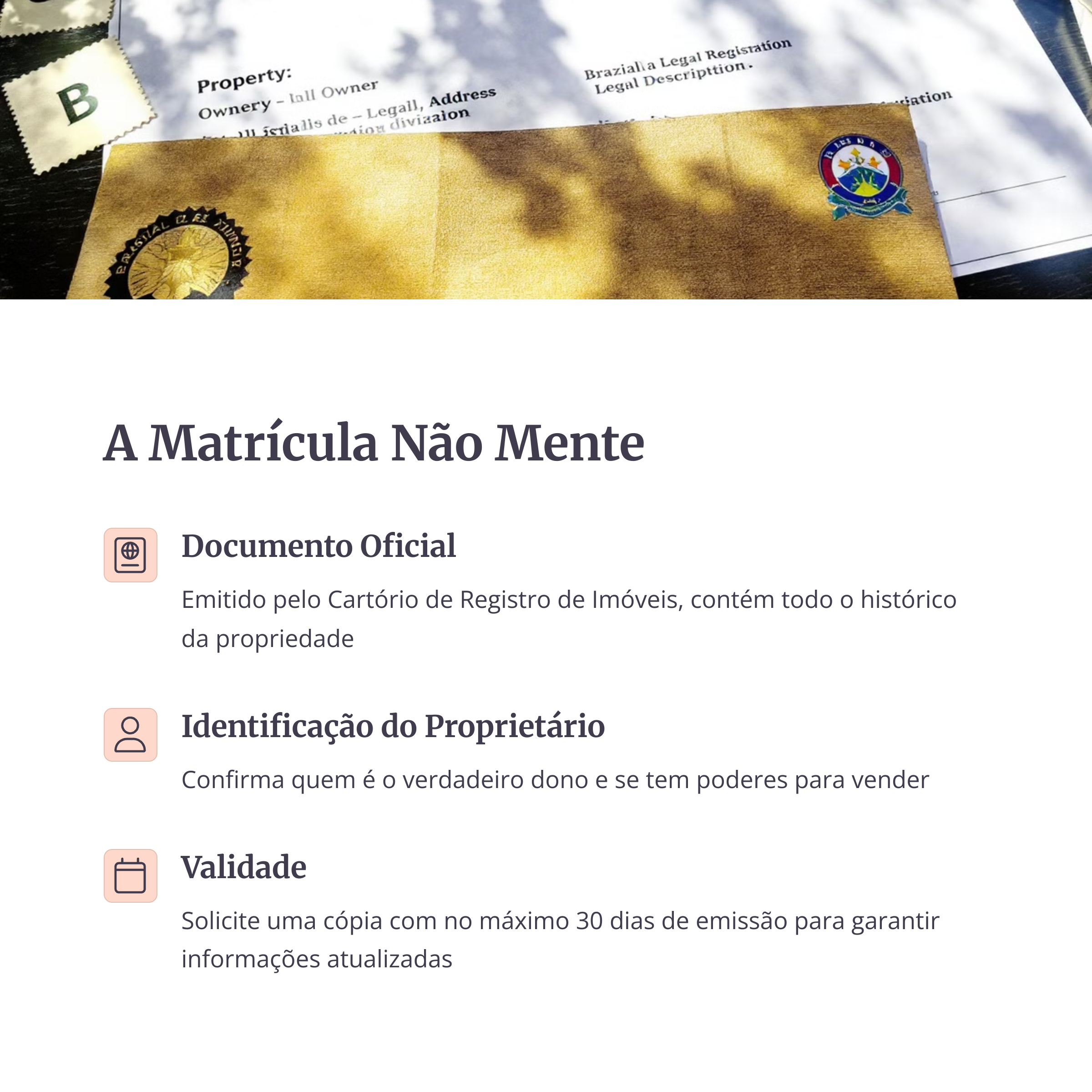 Documentos oficiais de matrícula de imóvel