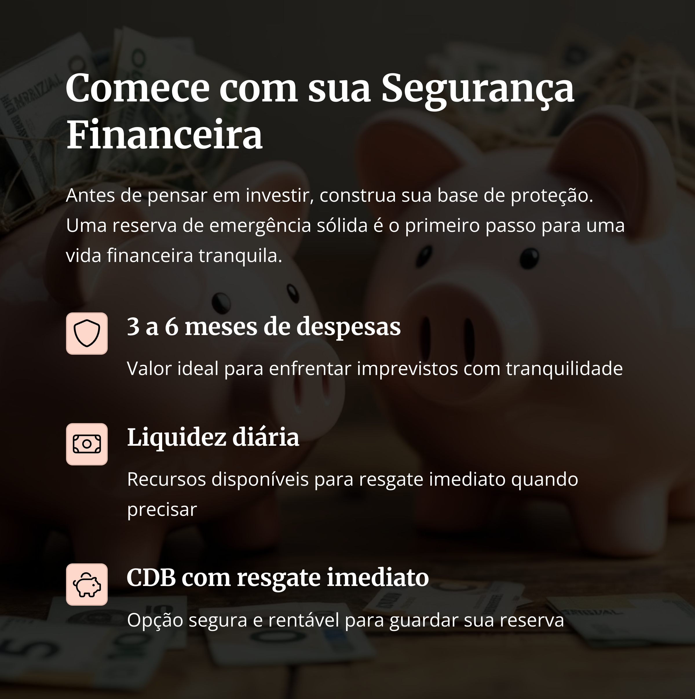 Segurança financeira com cofres e reserva de emergência