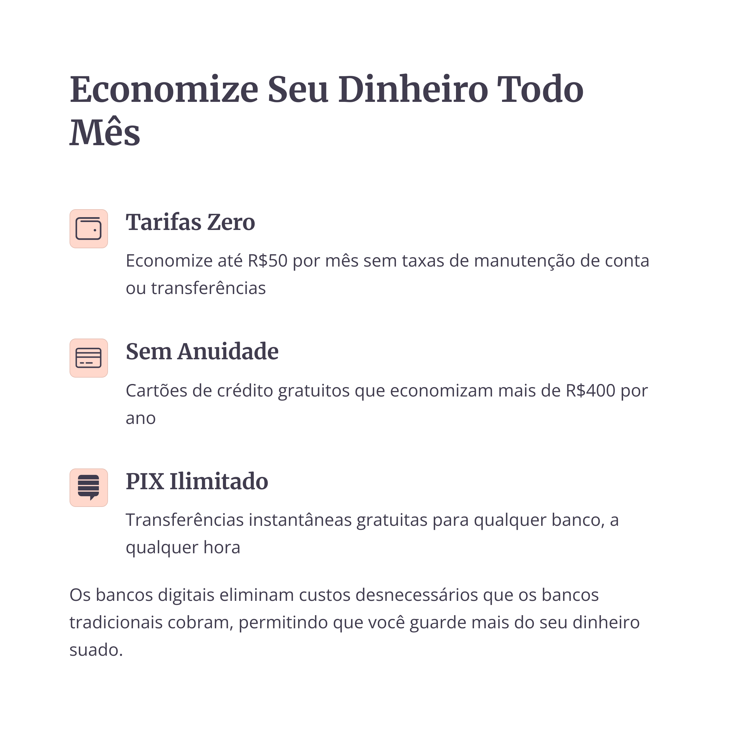 Benefícios mensais das contas digitais como tarifas zero e PIX ilimitado