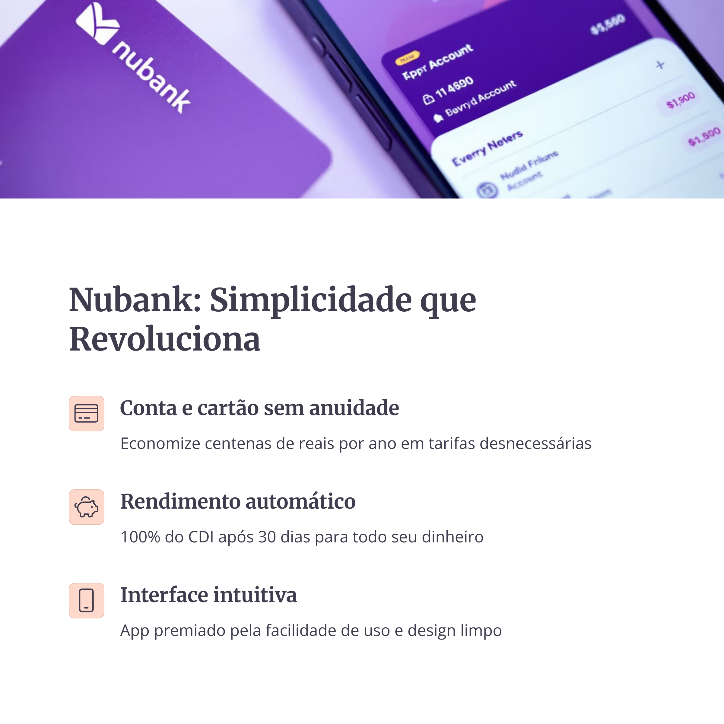 Aplicativo Nubank com opções financeiras