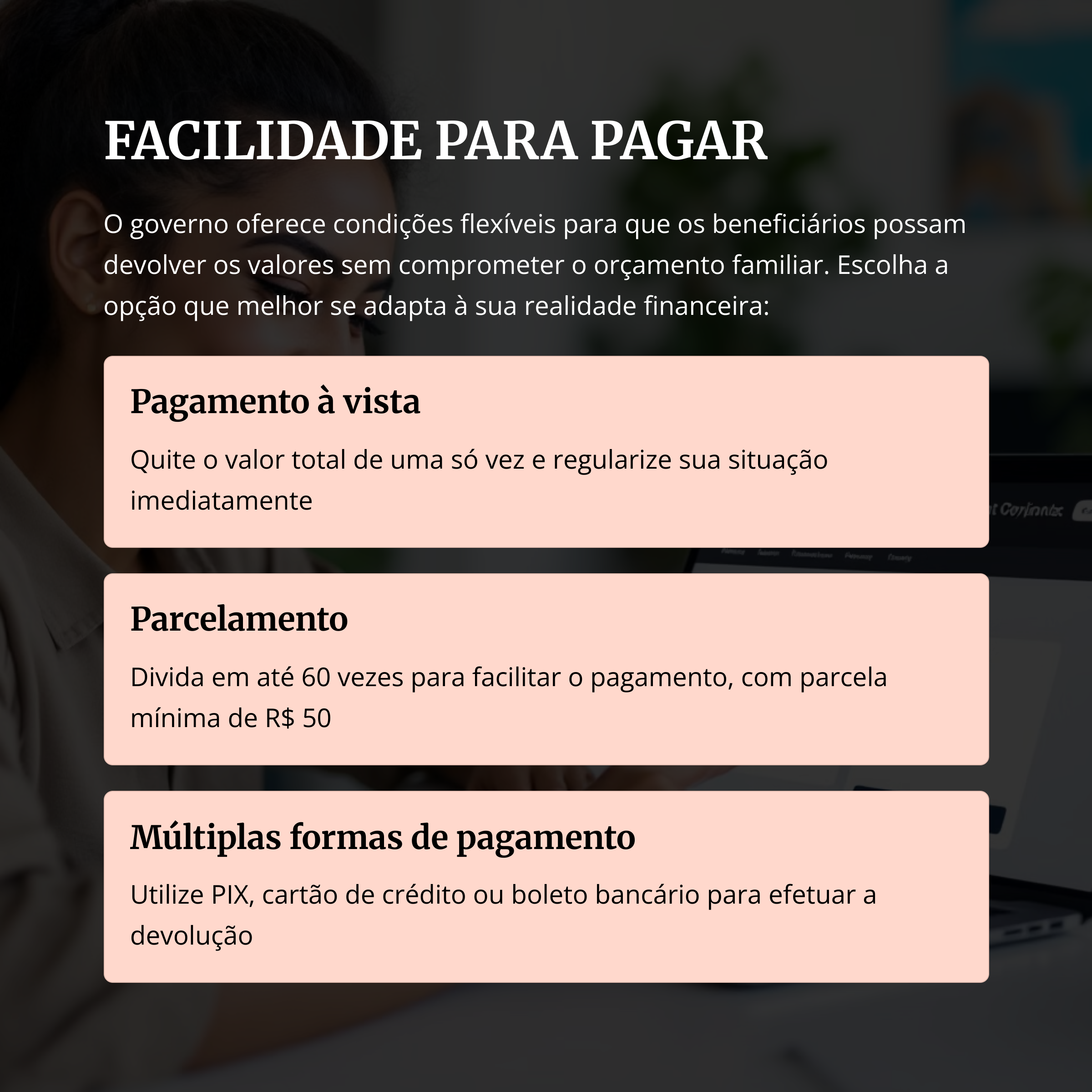 Opções de pagamento para devolução