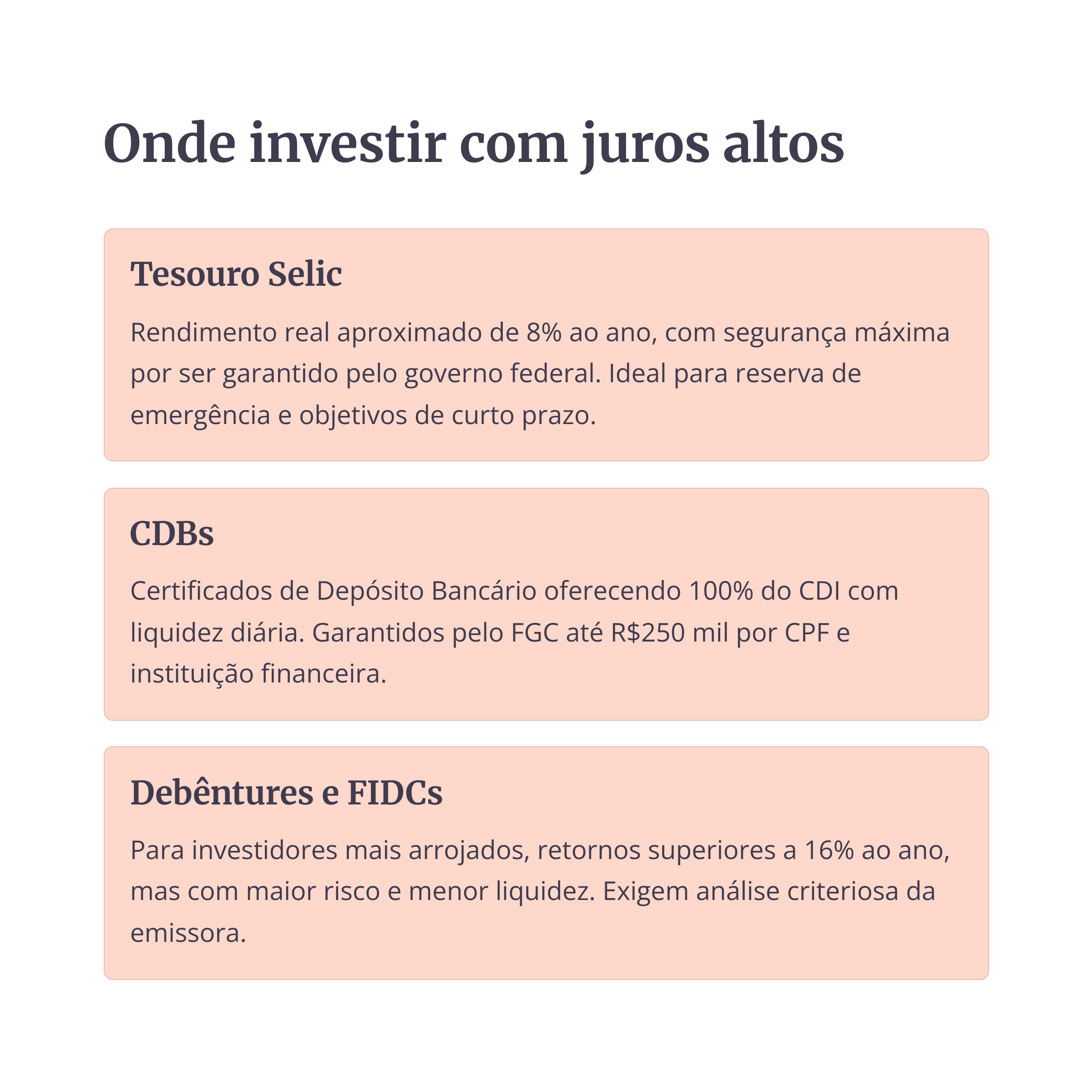Opções de investimento com juros altos