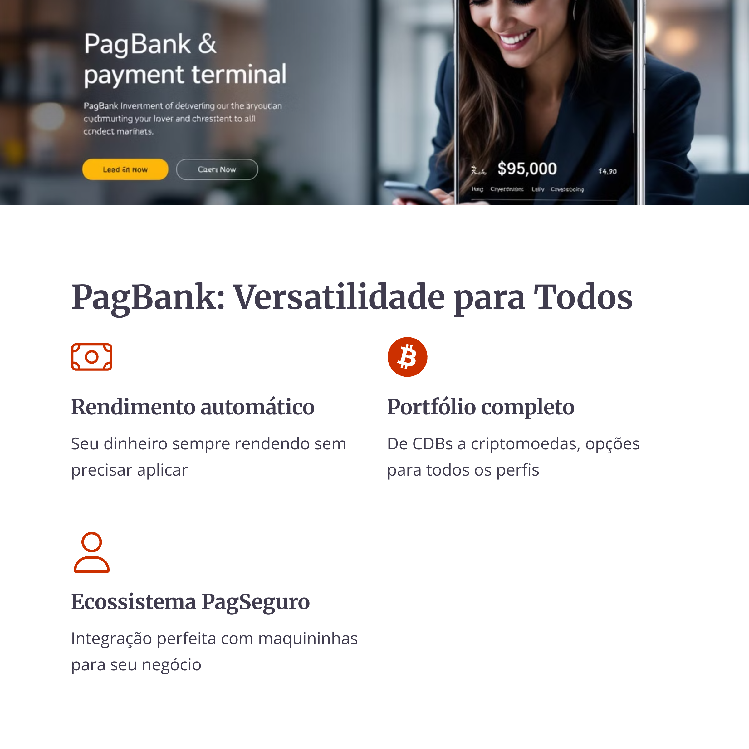 Aplicativo PagBank com múltiplas opções