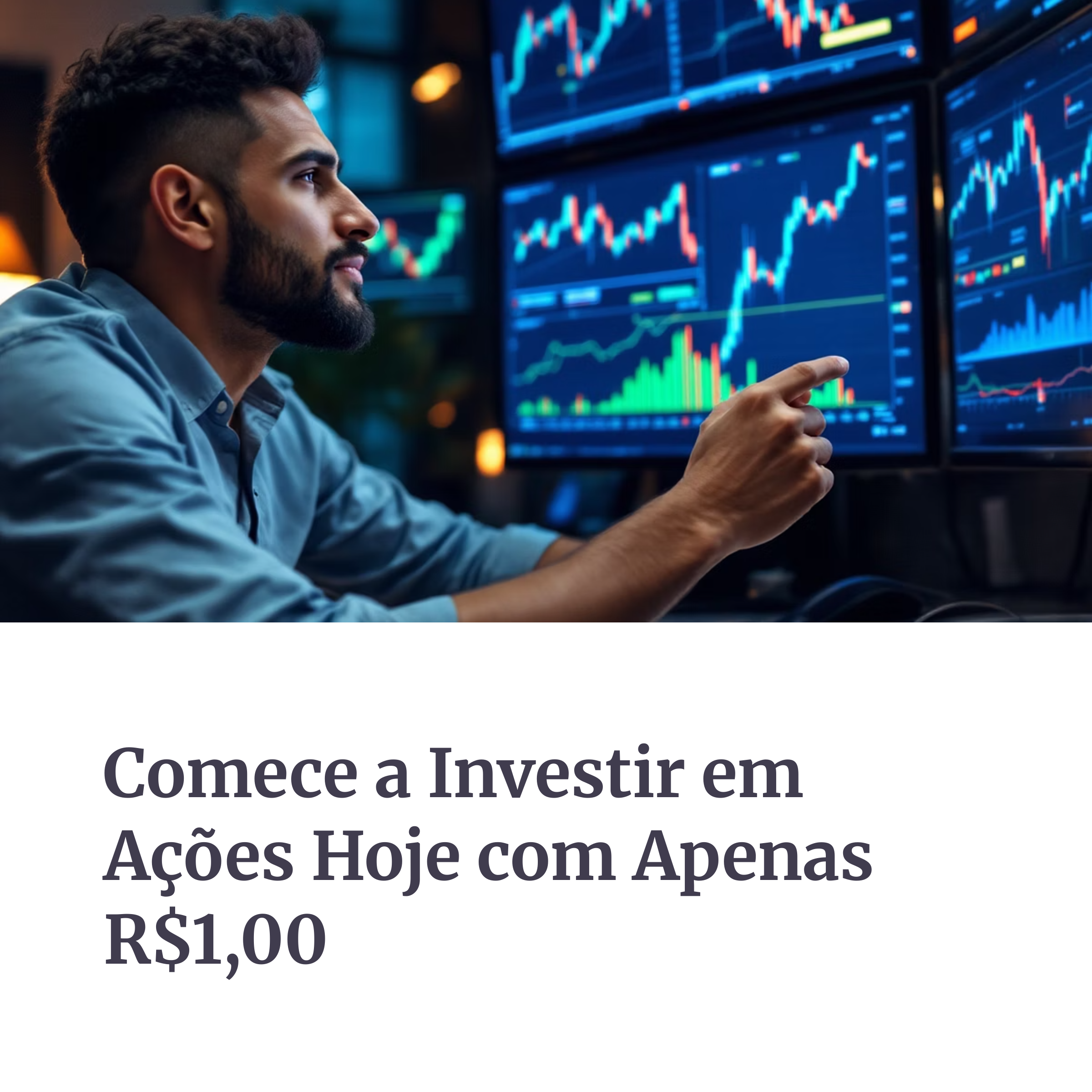 Homem analisando gráficos de ações em múltiplos monitores