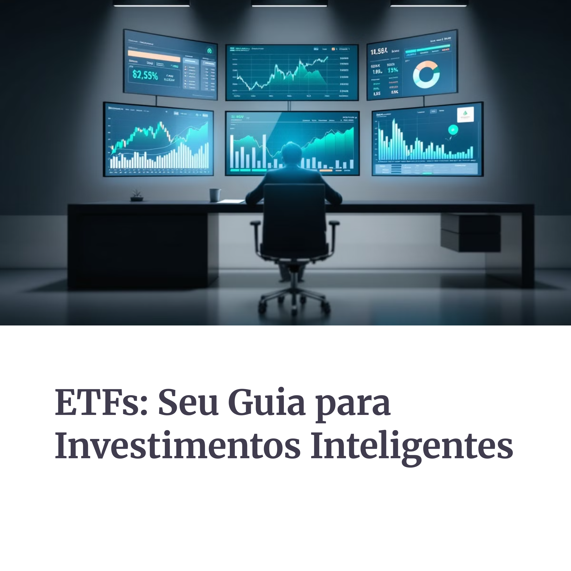 Investidor analisando ETFs em múltiplas telas de gráficos