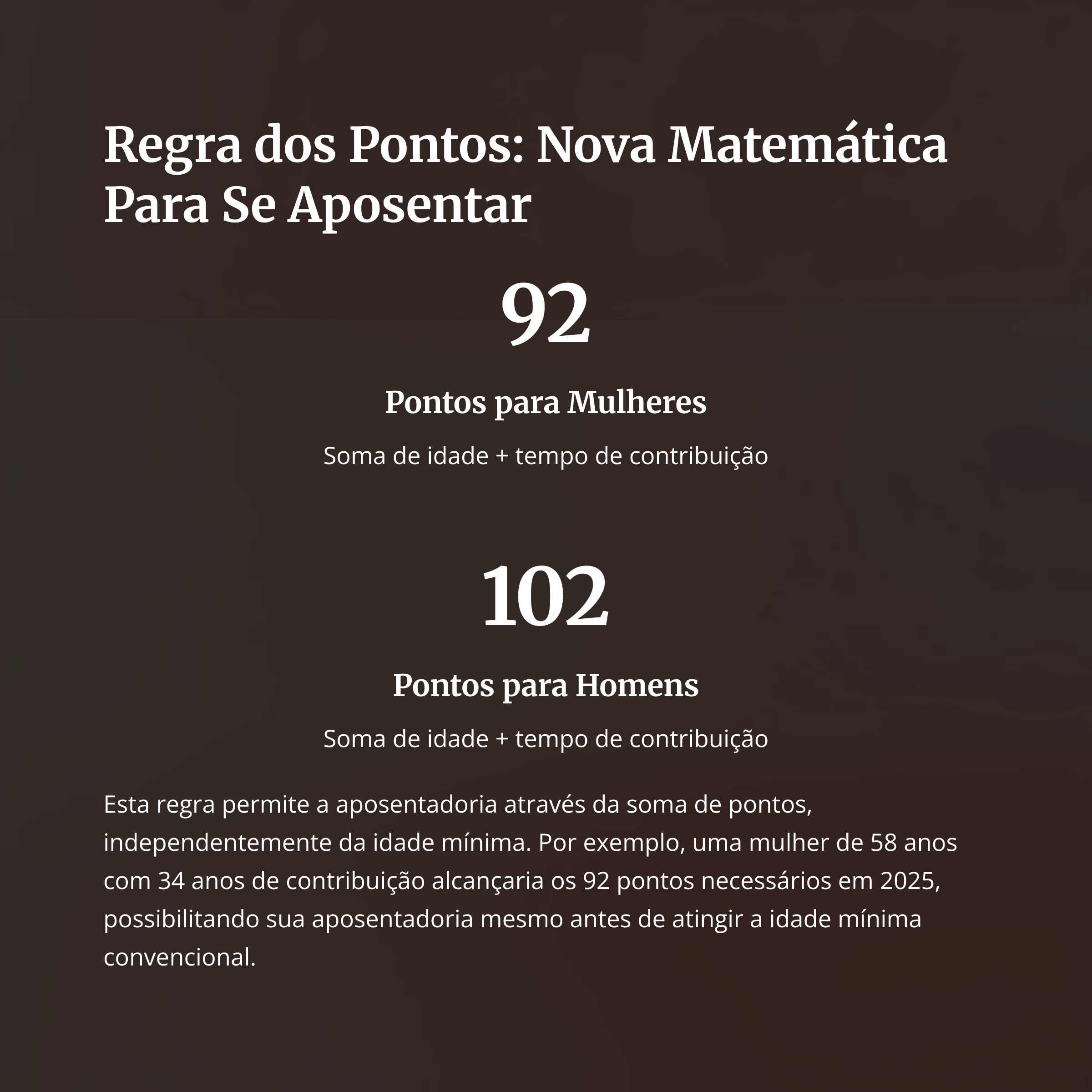 Tabela com regra dos pontos para aposentadoria em 2025