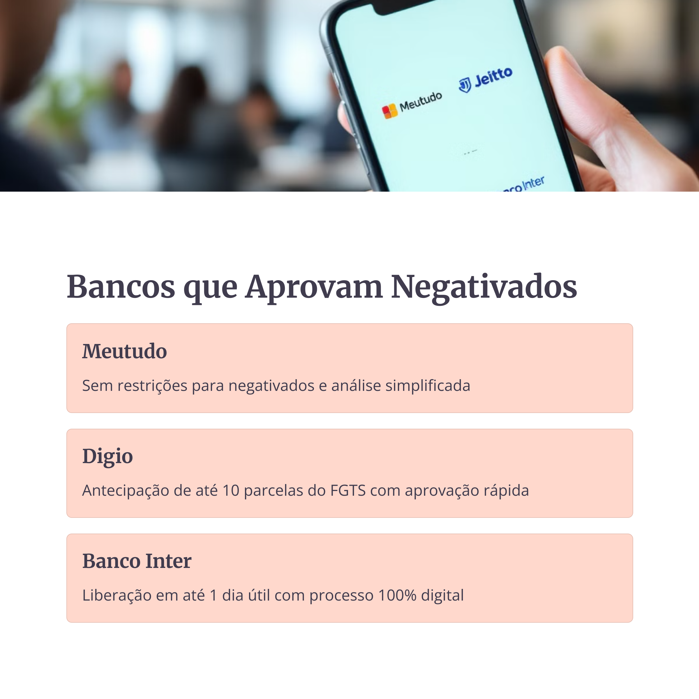 Aplicativo de bancos digitais com opções para negativados