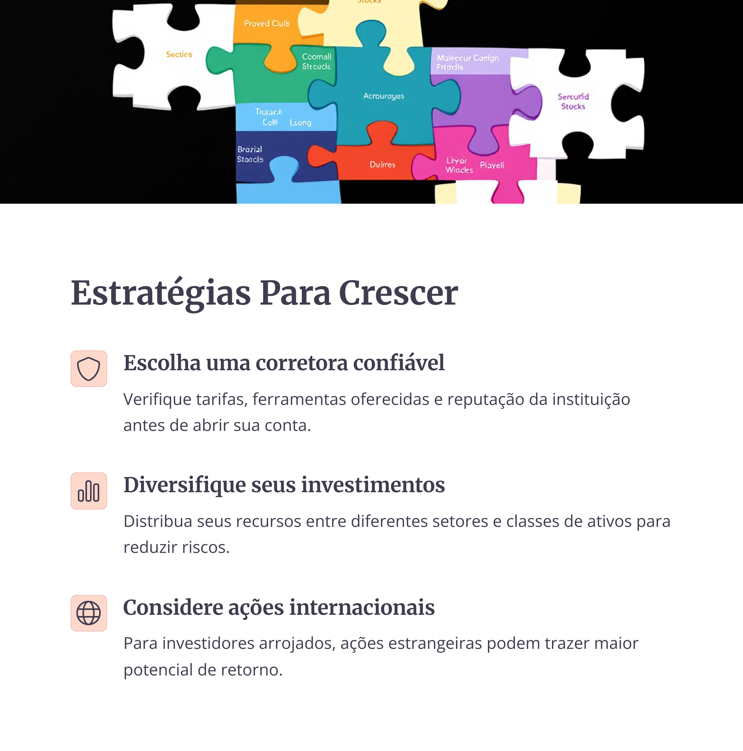 Peças de quebra-cabeça com termos financeiros representando estratégias