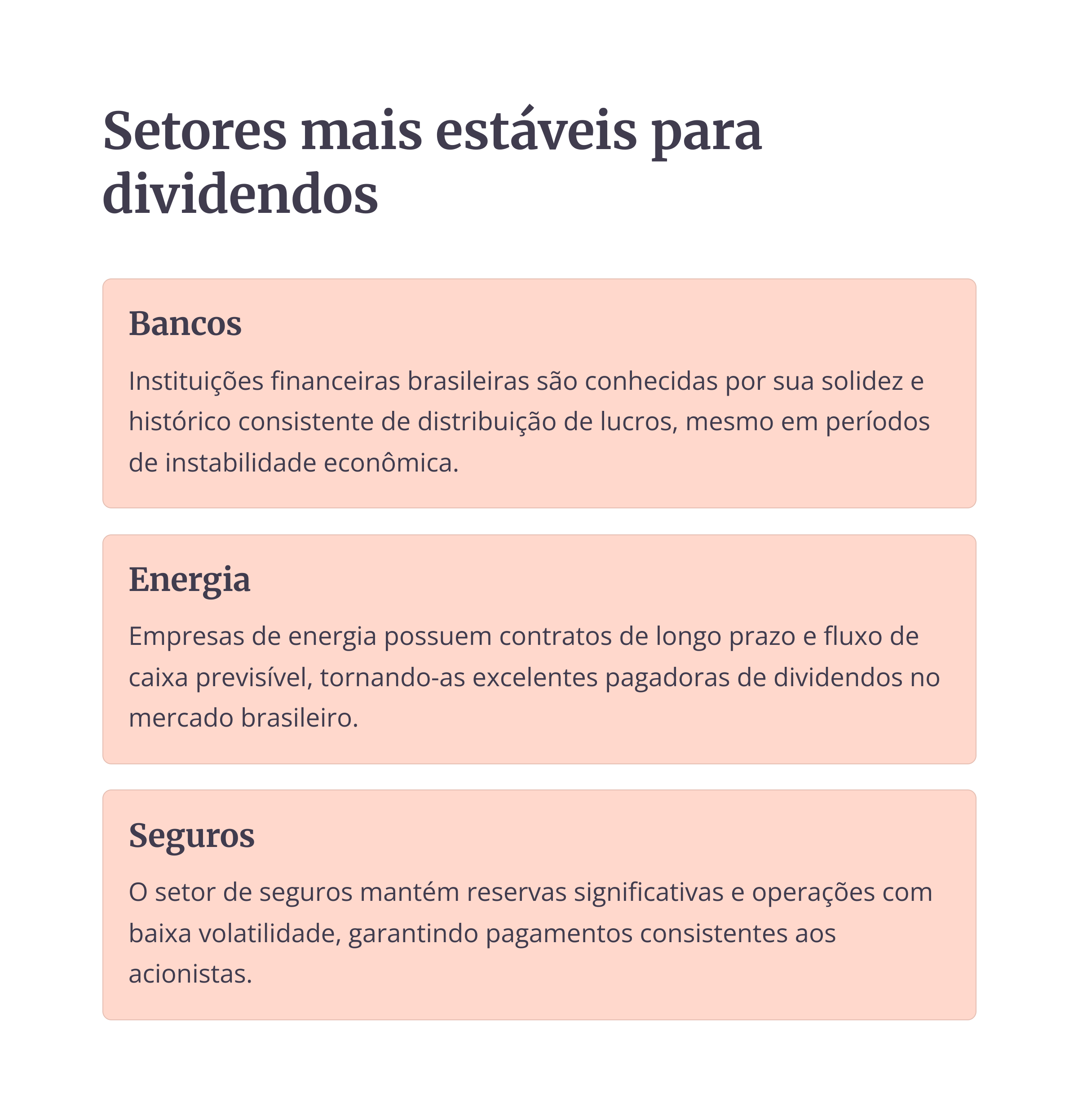 Blocos explicando os setores mais seguros para receber dividendos