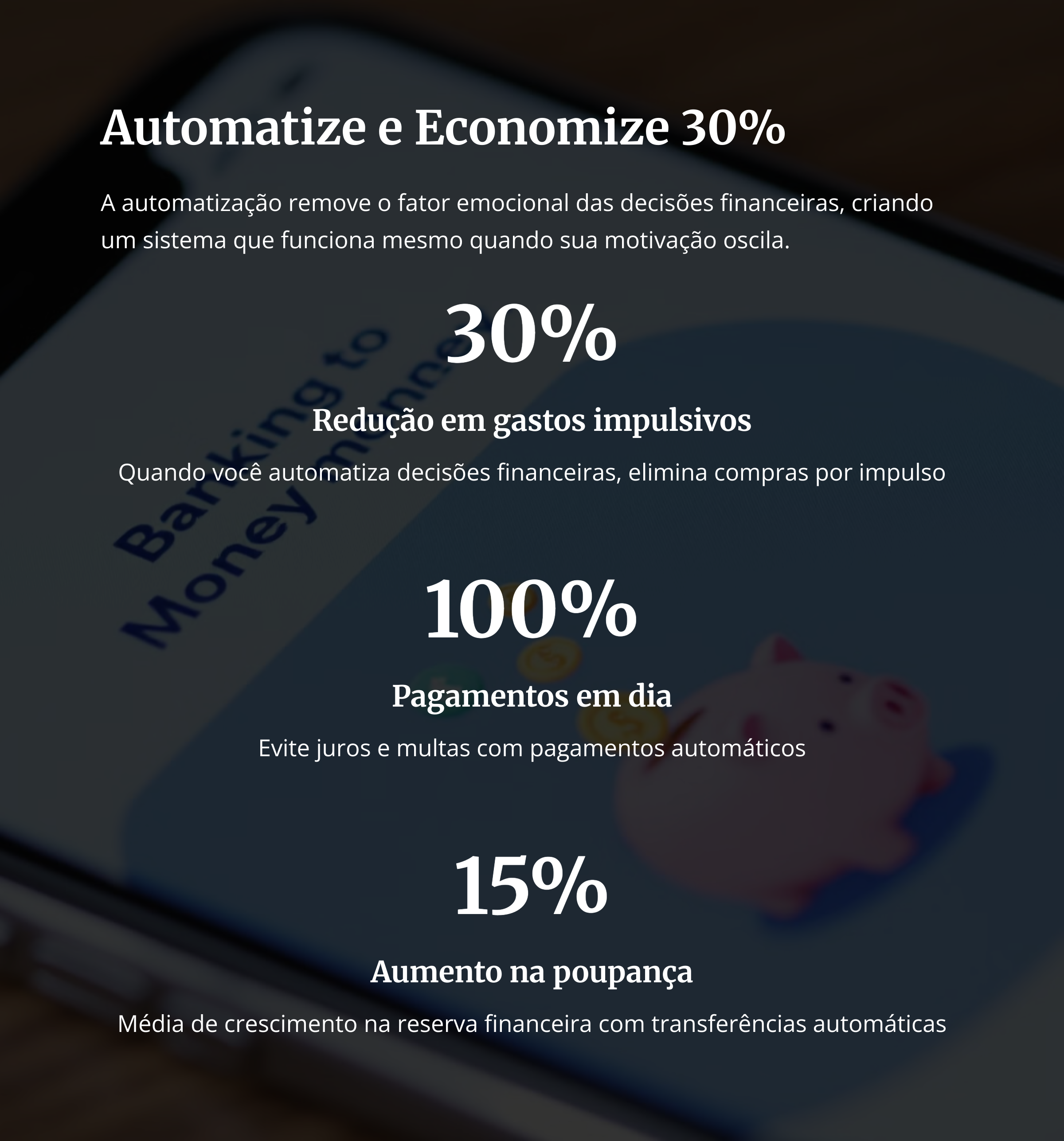 Aplicativo de automação financeira com porquinho rosa
