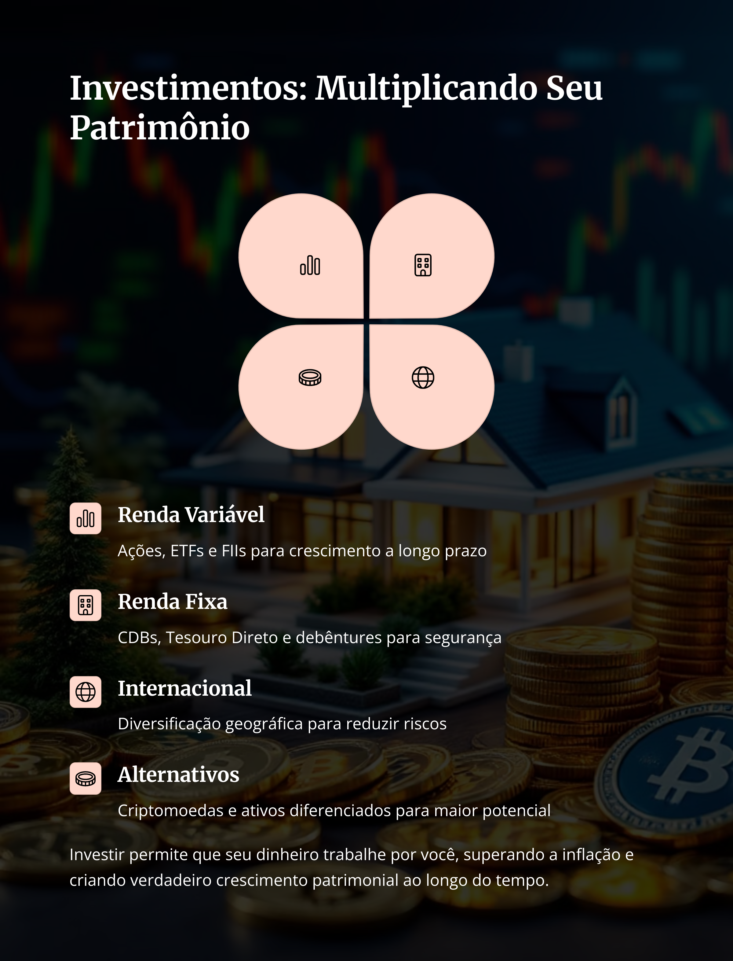 Grupos de investimento: renda fixa, variável, internacional