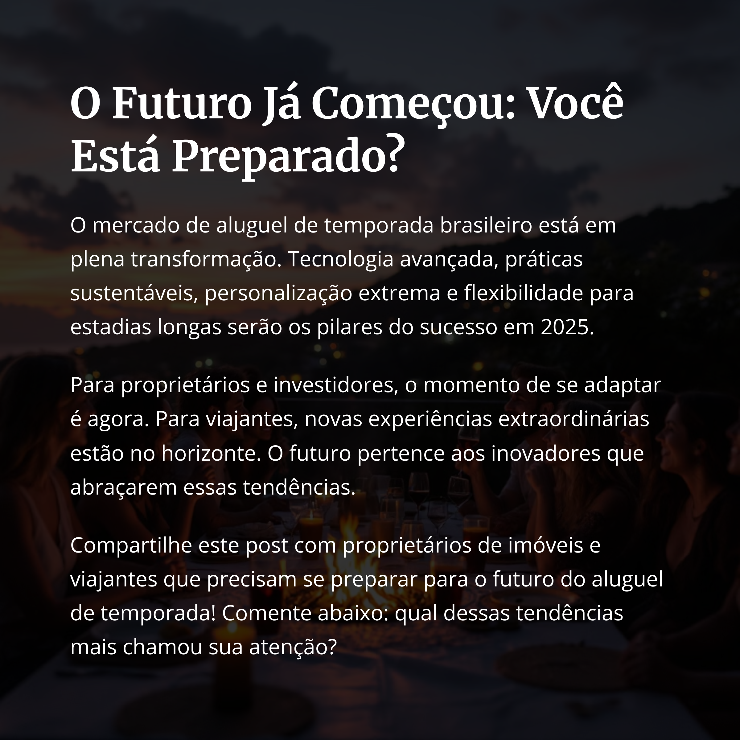 Mesa de jantar ao pôr do sol com pessoas conversando