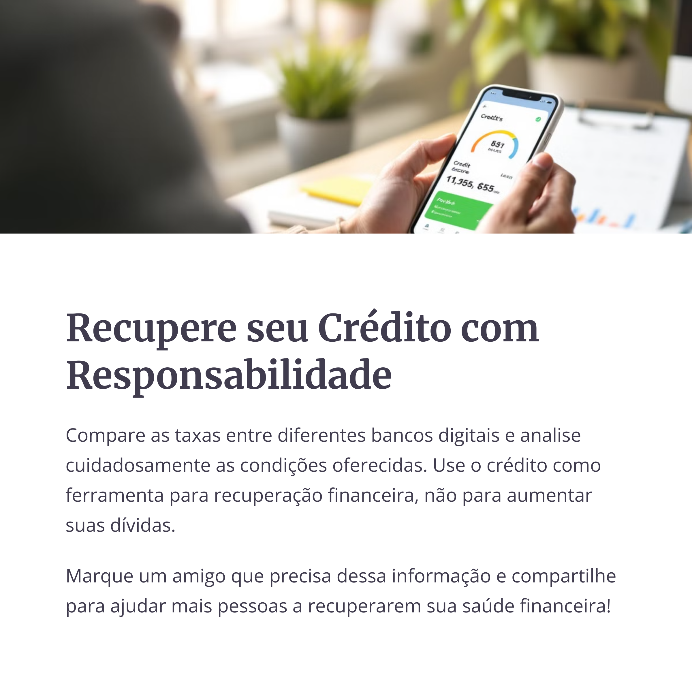 Pessoa comparando taxas e lendo análise no app